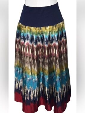 Jones New York Navy Waistband Multicolor Printed Maxi Skirt